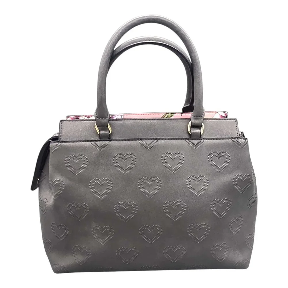 Betsey Johnson Purse Y2K Gray Heart Embossed Handbag Scarf Crossbody Strap - Picture 5 of 16